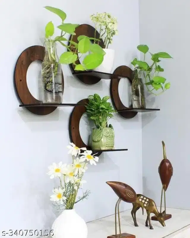 Wooden Designer Wall Shelves, Brown, Set of 4
