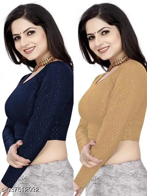 Lycra Ready Made Blouse for Women, Black & Yellow, Pack of 2 (26)