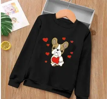 Round Neck Printed Sweatshirt for Women (Black, S)