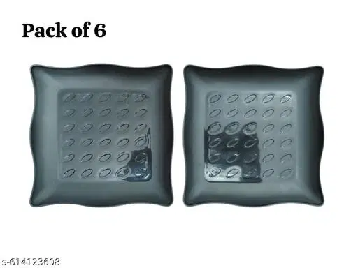 Plastic Plates for Kitchen, Black, Pack of 6