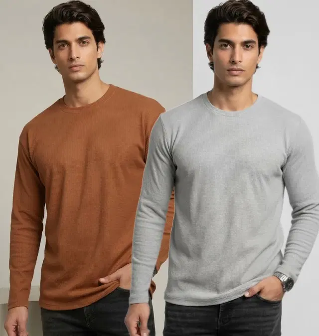 Polyester T-shirt for Men, Coffee & Grey, Pack of 2 (M)