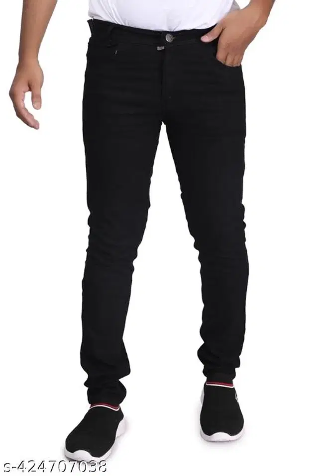 Denim Slim Fit Jeans for Men (Black, 28)