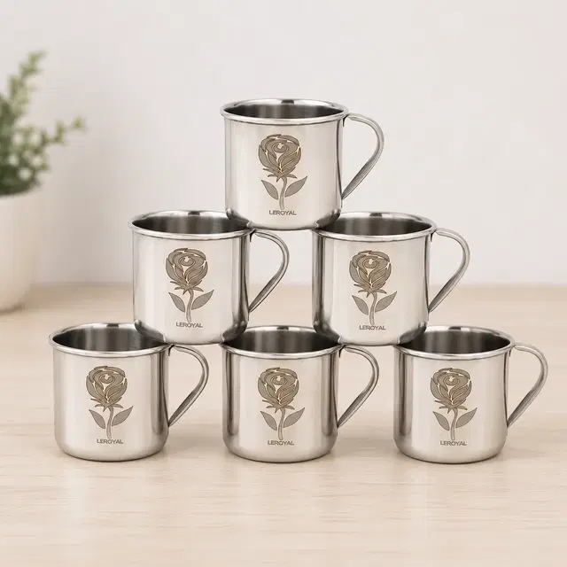 Stainless Steel Tea Cups, Silver [Pack of 6]