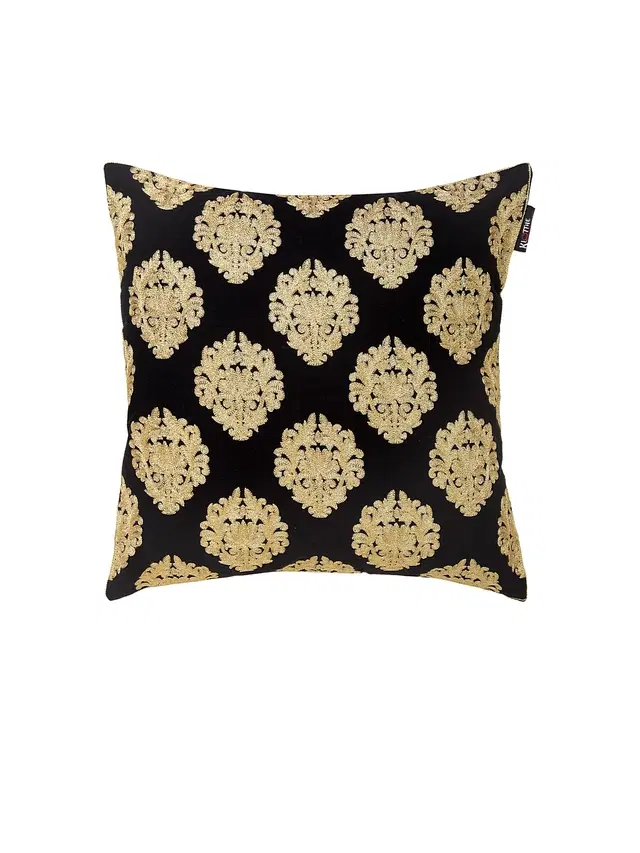 Cotton Cushion Cover, Beige & Black, 16x16 inches