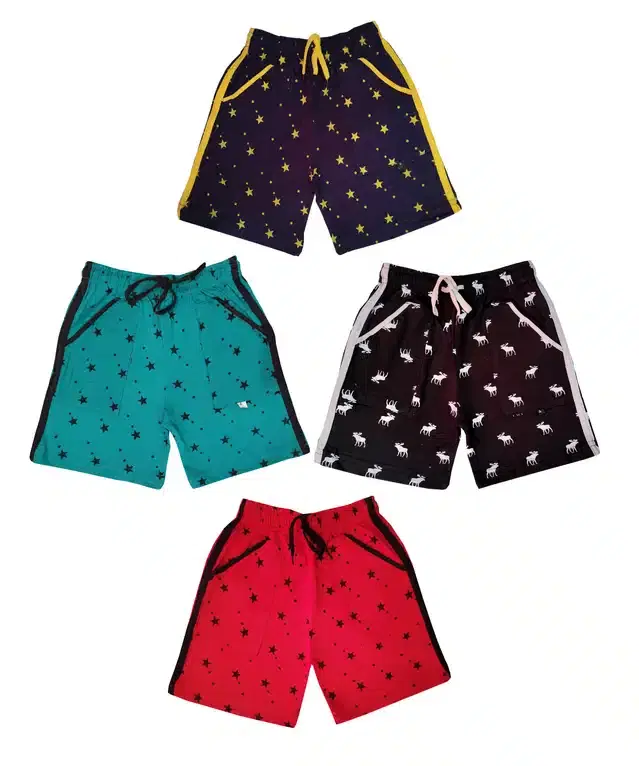 Cotton Blend Printed Shorts for Kids, Pack of 4 (Multicolor, 3-4 Years)