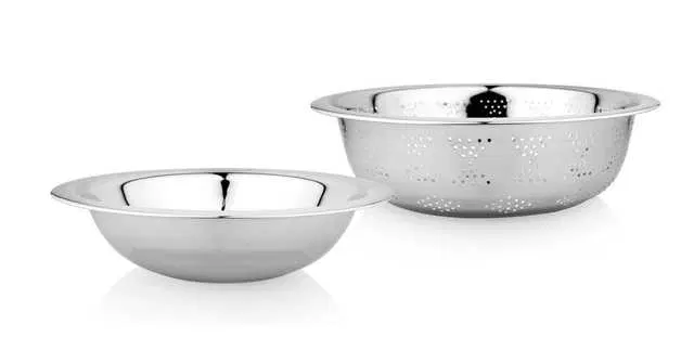 Urban Spoon Stainless Steel Mixing Bowl/Besan Strainer/Colander, Pack Of 2, VIH-15