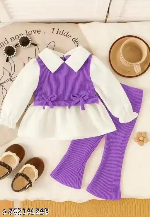 Cotton Blend Clothing Set for Girls, Voilet (1-2 Years)