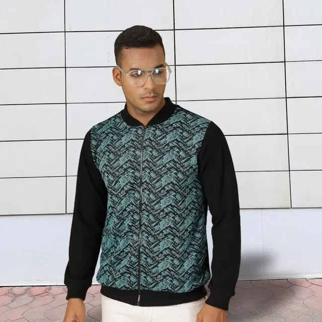 Polyester Printed Sweatshirt For Men, Green & Black (M)