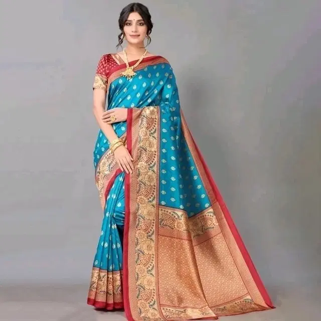 Art Silk Floral Print Saree for Women, Blue