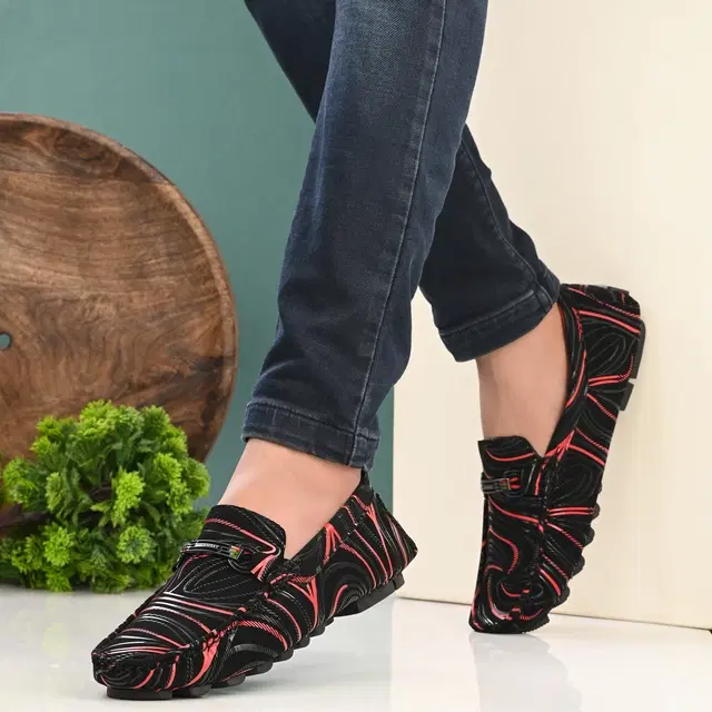 Loafers for Men (Red & Black, 6)