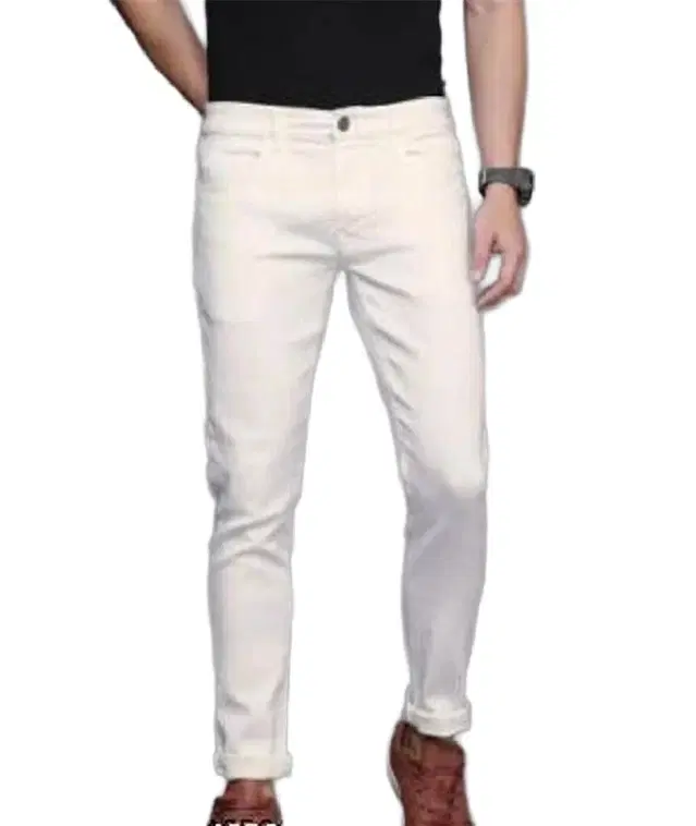 Denim Slim Fit Jeans for Men (White, 28)