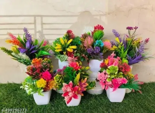 Plastic Artificial Flowers, Multioclor, Pack of 6