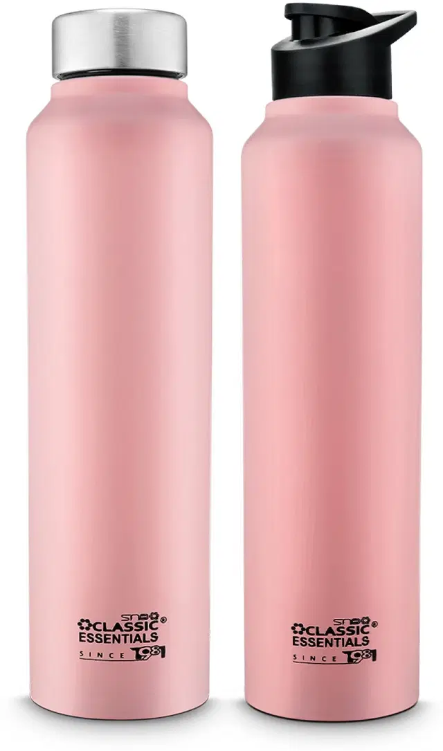 Stainless Steel Water Bottles, Pink, 1000 ml, Pack of 2
