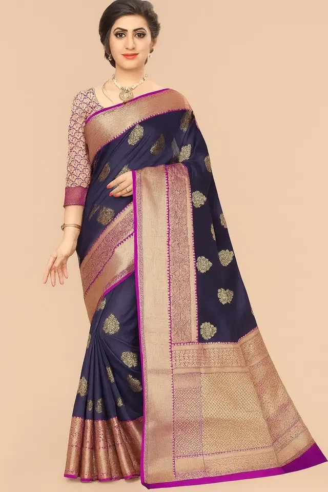 Banarasi Silk Jacquard Print Saree for Women, Blue