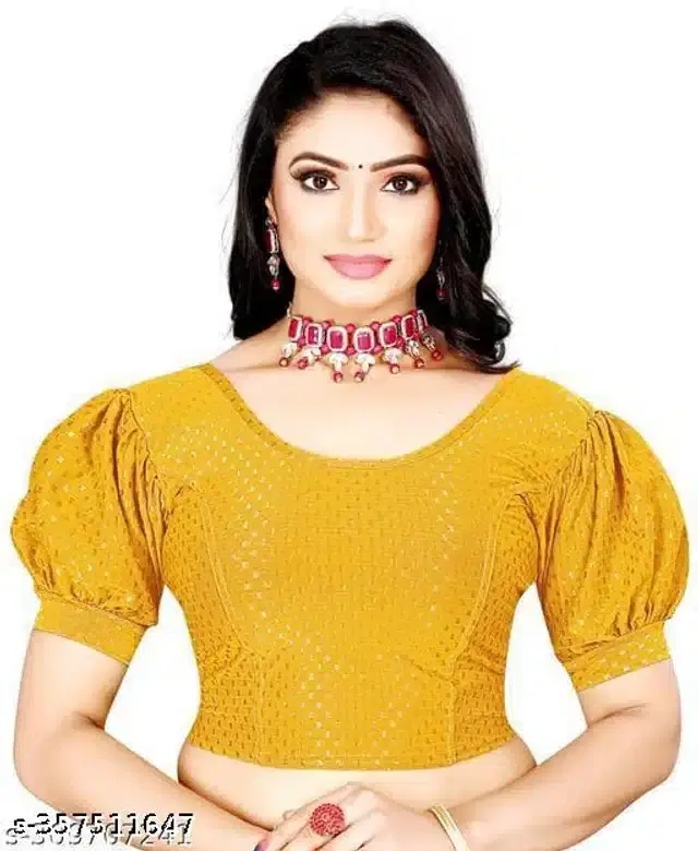Half Sleeves Blouse for Women (Yellow, 28 Alterable)