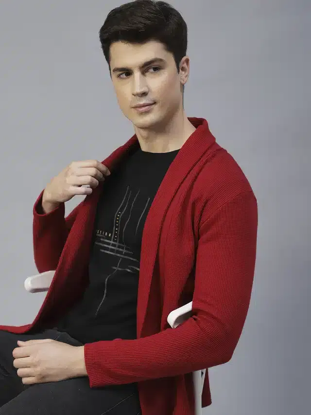 Rigo Knitted Shrug for Men (Maroon, M)