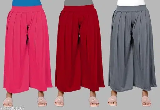 Palazzos for Women, Pack of 3 (Red, S)