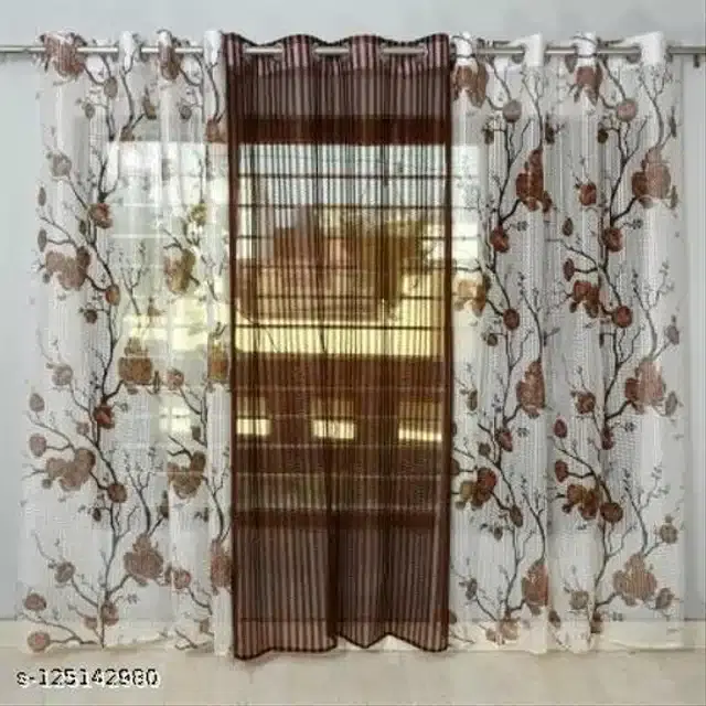 Curtains for Door And Window, Brown & White, 5x4 feet, Pack of 3