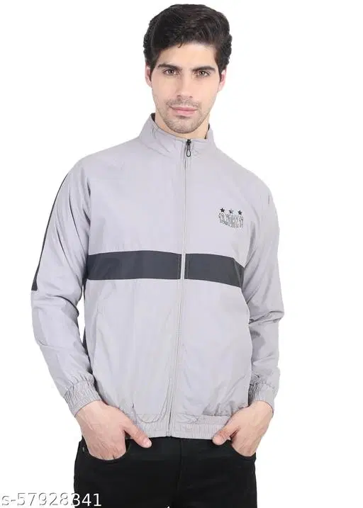 Nylon Full Sleeves Jacket for Men (Grey, L)