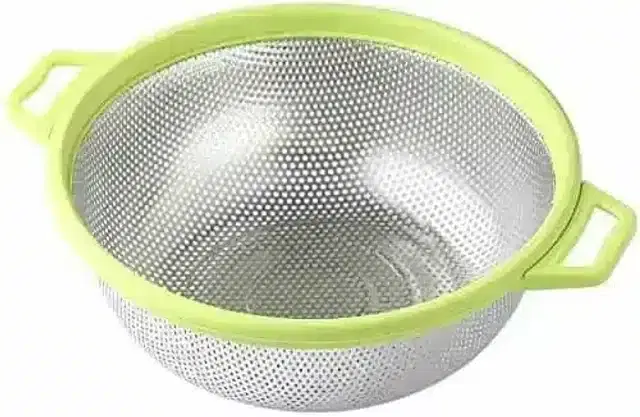 Pallavi Trading Stainless Steel Colander With Handle For Easy Grip, Multicolor