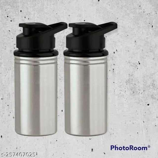 Stainless Steel Sports Water Bottles, Pack of 2, Silver, 500 ml