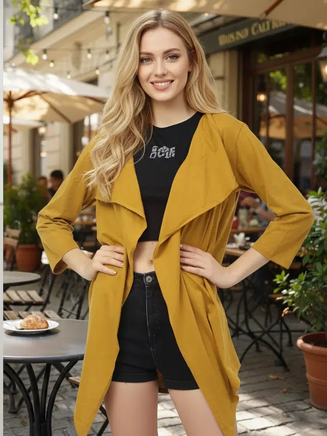 Cotton Shrugs For Women, Mustard (Free Size)