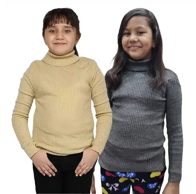 Full Sleeves Solid Sweater for Girls, Pack of 2 (Beige & Grey, 0-3 Months)