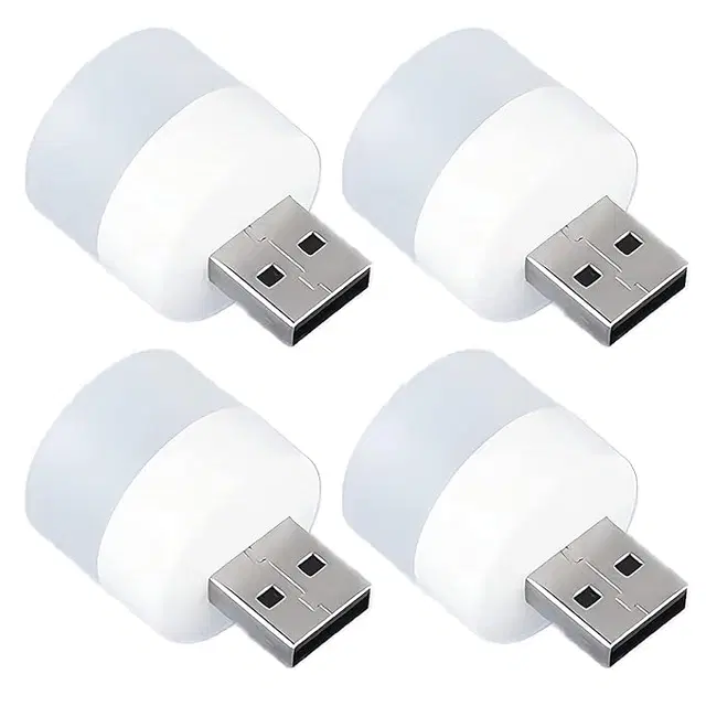  Plastic Plug In Led Night Light Mini Usb Led Light Flexible Usb Led Ambient Light Mini Usb Led Light, Led Portable Car Bulb, Indoor, Outdoor, Reading, Sleeping, White, Pack of 4
