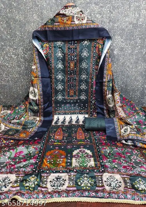 Punjabi/All Over Suits Printed Ethnic Motif (Navy Blue, 5.85 meter (S)) for Men (Multicolor, Un Stitched)