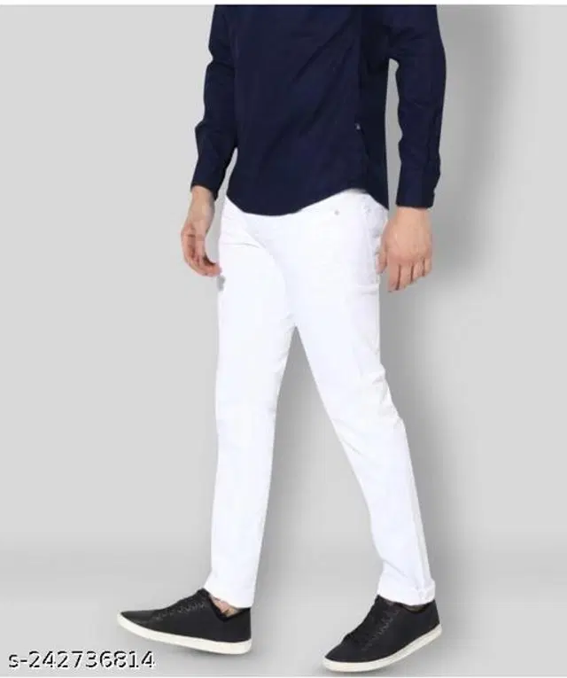 Denim Slim Fit Jeans for Men (White, 28)