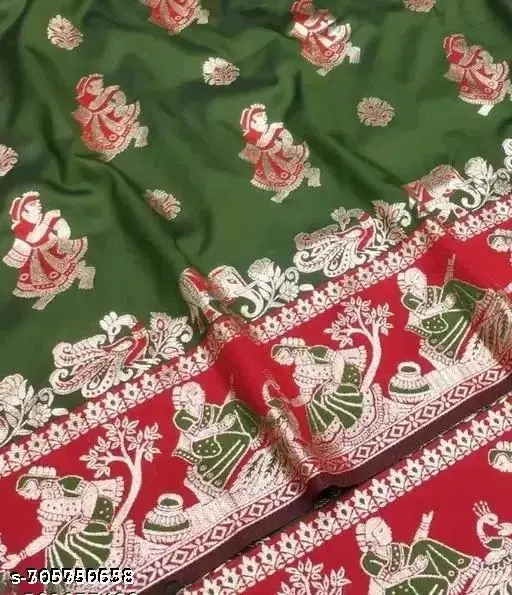 Banarasi Saree for Women (Green, Free Size)