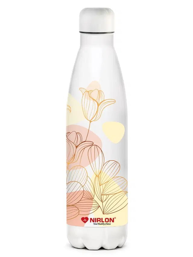 Nirlon Cola White Gold Floral Stainless Steel Double Wall Thermosteel Vacuum Insulated Bottle/Leak Proof/Insulated Hot & Cold Water Bottle/Office, Gym, Travel Bottle, 500Ml