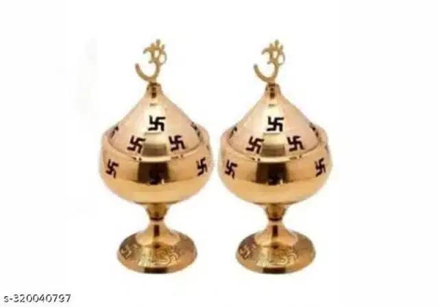 Brass Akhand Diya, Golden, Pack of 2