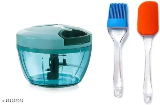 Oil Brush with Manual Chopper & Spatula, Multicolor, Set of 3