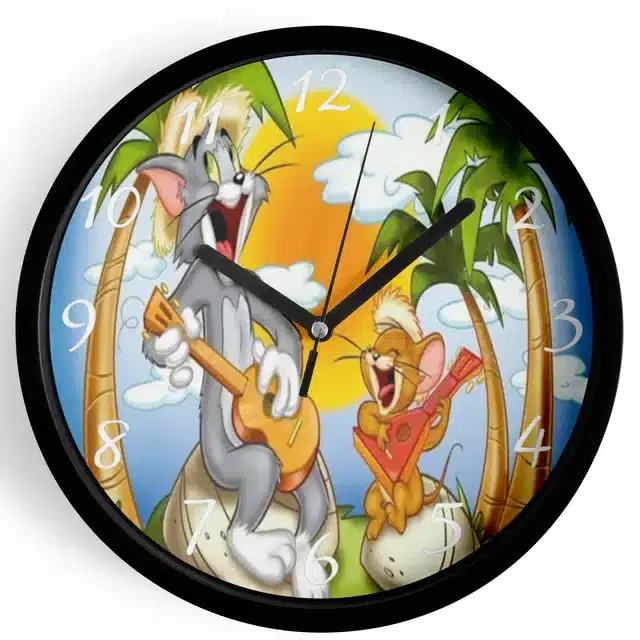 Analog Tom & Jerry Wall Clock for Home, Black, 7 Inches