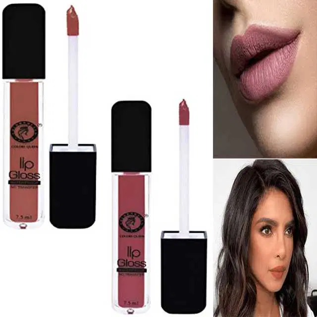 Combo of 1 Colors Queen Waterproof Non Transfer Nude Lip Gloss & 1 Colors Queen Waterproof Non Transfer Light Brown Lip Gloss, R968