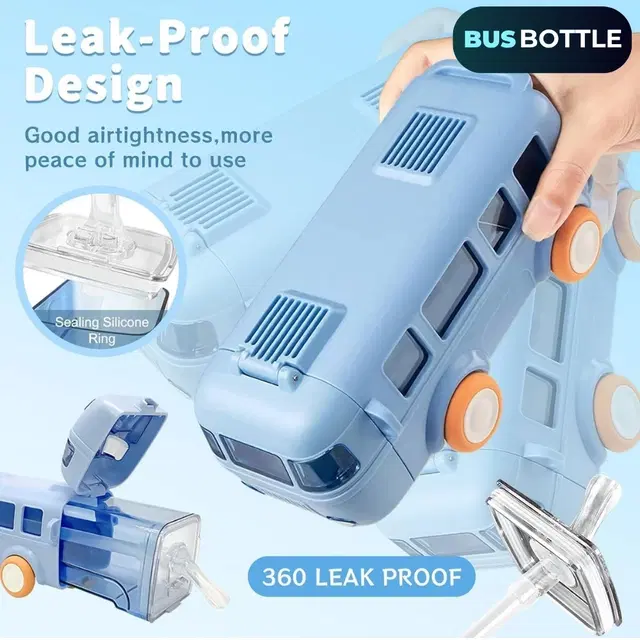 Plastic Bus Shape Sipper Bottle for Kids, Multicolor (1000 ml)