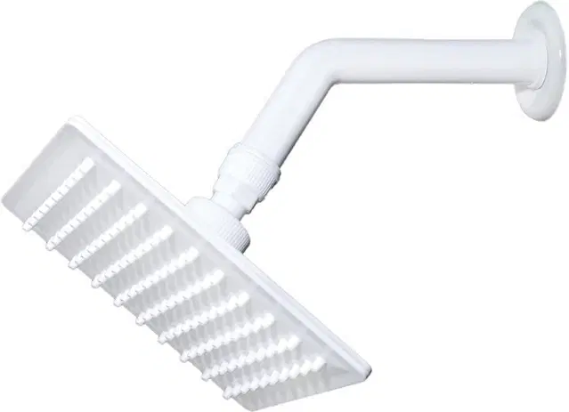 Plastic Shower Head, 6x6 inches with Arm Complete Shower Set, White, Set of 1