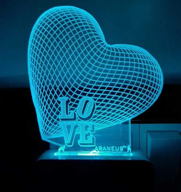 Unicept Love Heart 3D Illusion Designe 7 Color Changing Night Lamp, Multicolor, NE-31