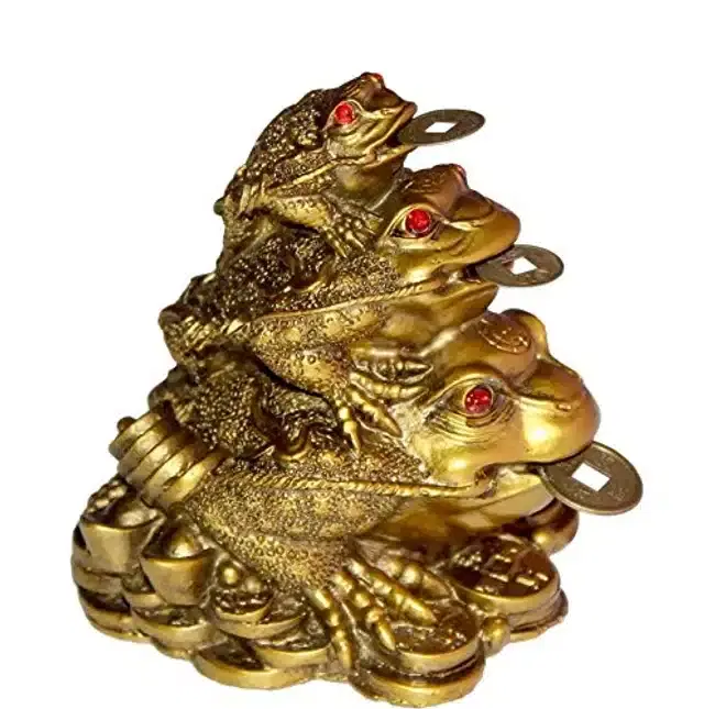 Polyresin Fengshui Triple Three Legged Toad Showpiece, Bronze, 10 cm