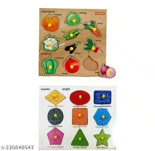 Wooden Educational Puzzle for Kids, Multicolor, Pack of 2