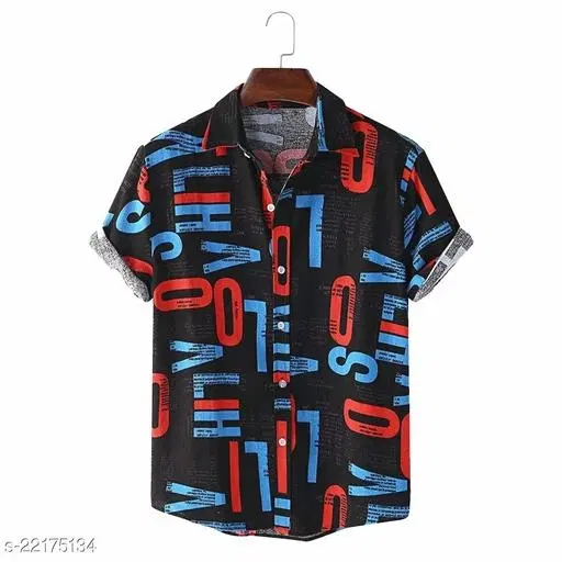 Digital Printed Stitched Half Sleeve Shirt for Men (Black, S)