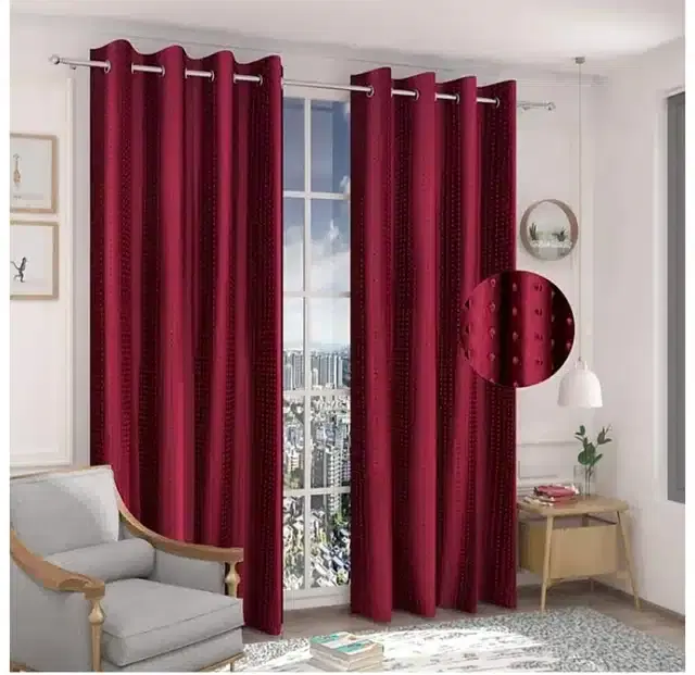 Emboss Door & Window Curtains, Pack of 2, Maroon, 5 feet