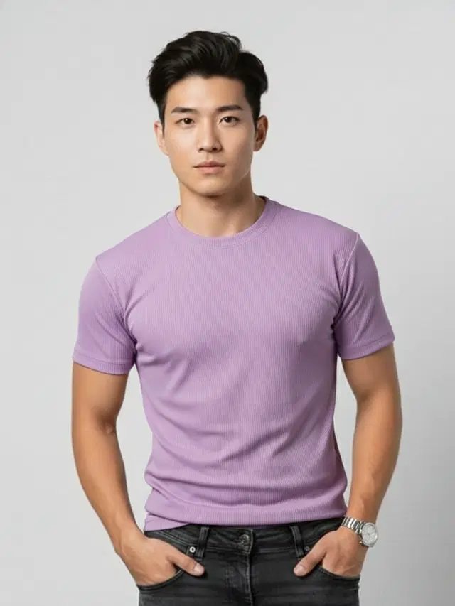 Polyester Round Neck T-shirt for Men, Lavendar (M)