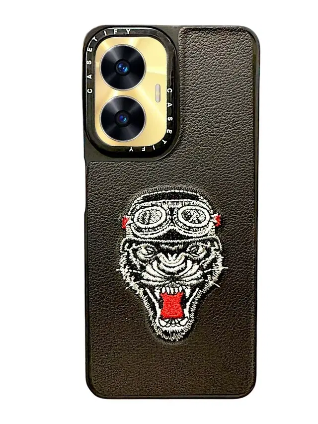 Synthetic Pu Leather Back Cover For Realme Rmx3710 / N55, Black