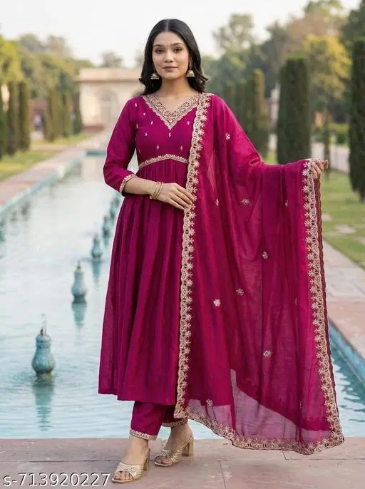Solid Acrylic Kurta Set for Women (Purple, S)