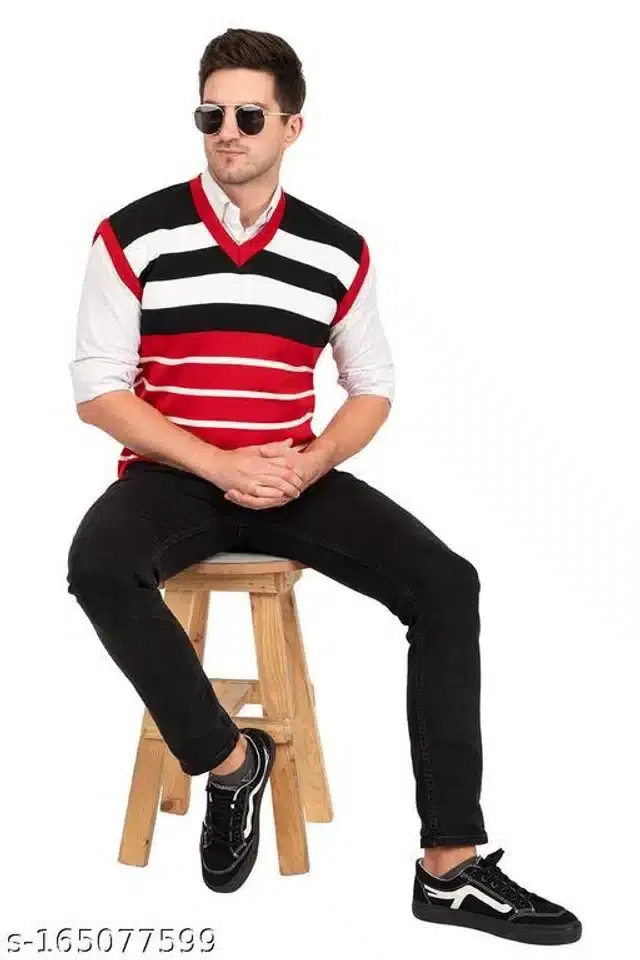 Acrylic Sleeveless Sweater for Men (Multicolor, M)