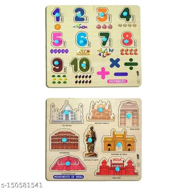 Wooden Puzzles for Kids, Multicolor, Pack of 2