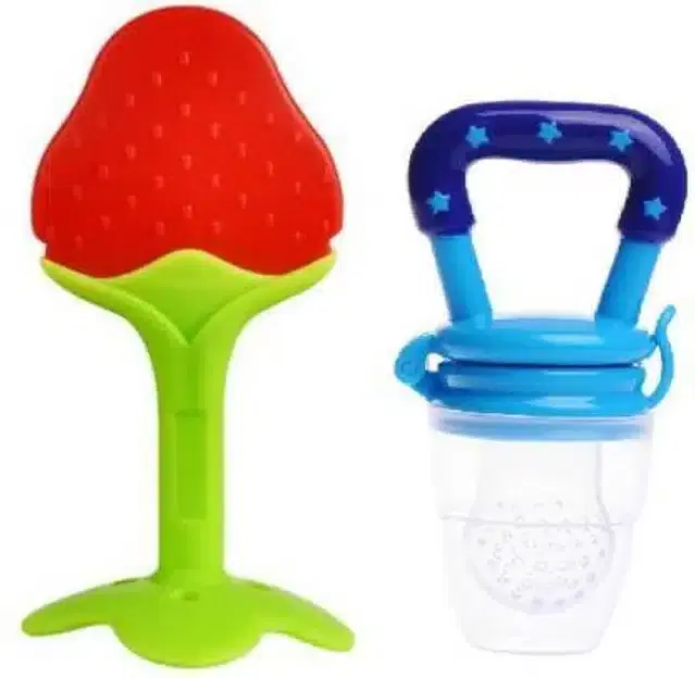 Silicone Fruit Feeder with Teether for Kids, Multicolor, Set of 2