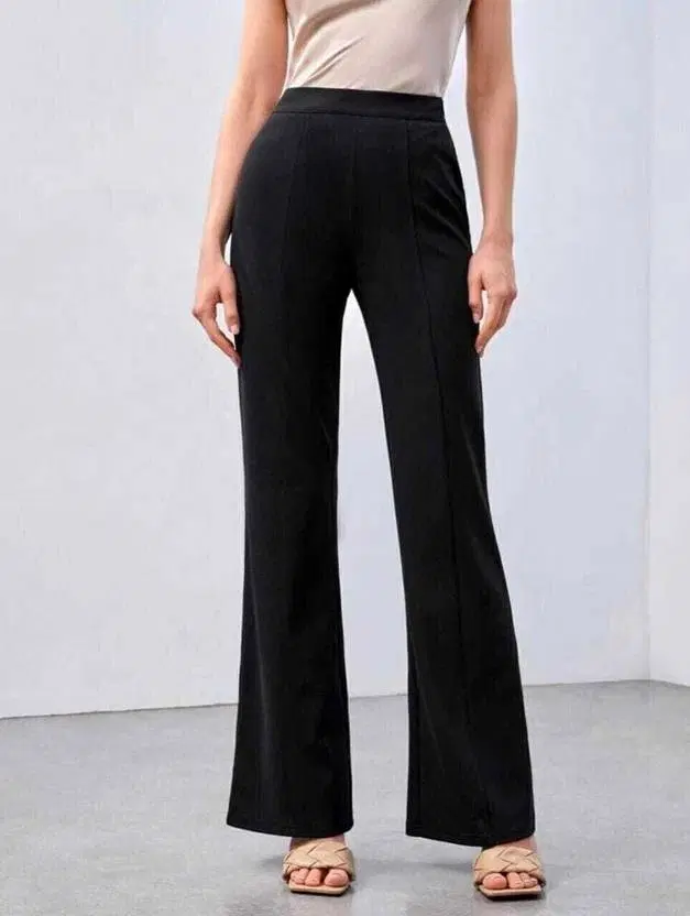 Poly Spandex Bell Bottoms Trouser / Pant for Women, Black (M)